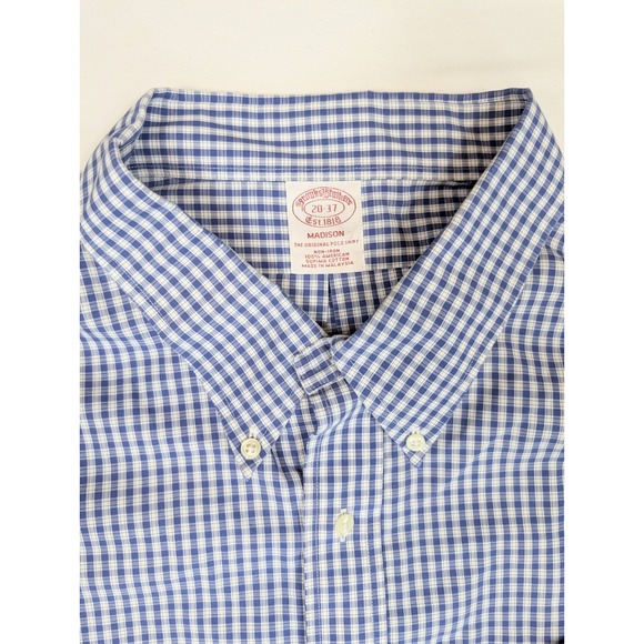 Brooks Brothers 1818 Madison Blue Plaid Button Down L/S Mens‎ Neck Size 20-37 - Picture 5 of 6